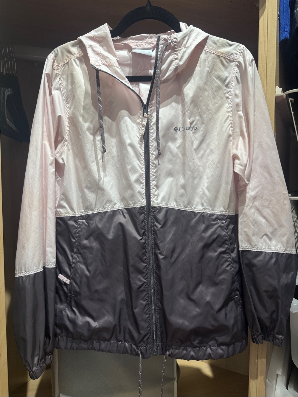 Columbia Womens' Two-Tone Hooded Windbreaker Jacket - Light Pink/Gray